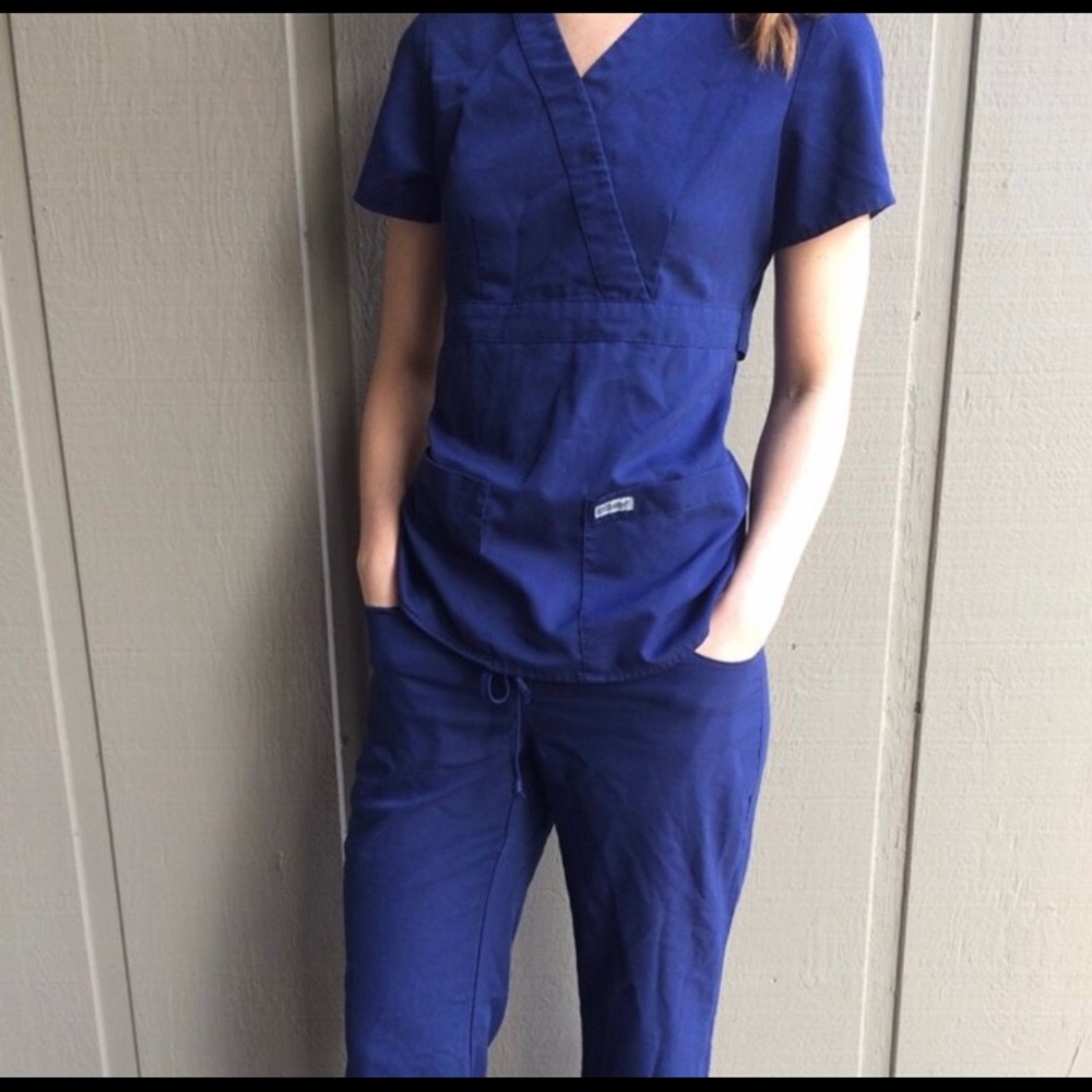 Grey’s Anatomy Mock Wrap Navy Scrub Set